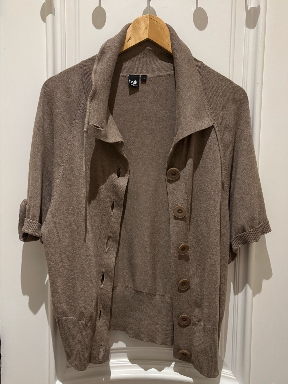 twik Taupe Short Sleeve Button-Up Cardigan